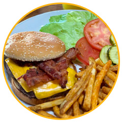 Cheeseburger with bacon for lunch or dinner from ERA Pancakes.